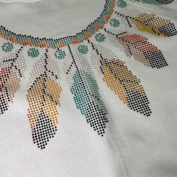 Vintage White Crewneck Sweatshirt 90s Puff Paint Native American Design Size XL - Picture 9 of 9
